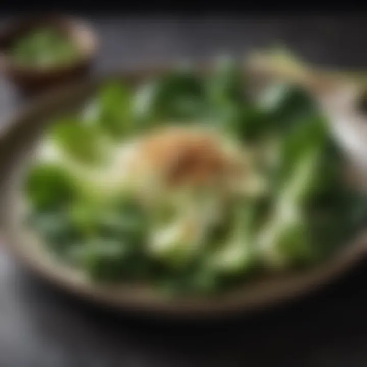 A beautifully plated dish featuring bok choy and other ingredients