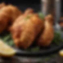 Crispy air fried chicken garnished with herbs