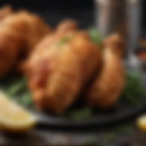 Crispy air fried chicken garnished with herbs