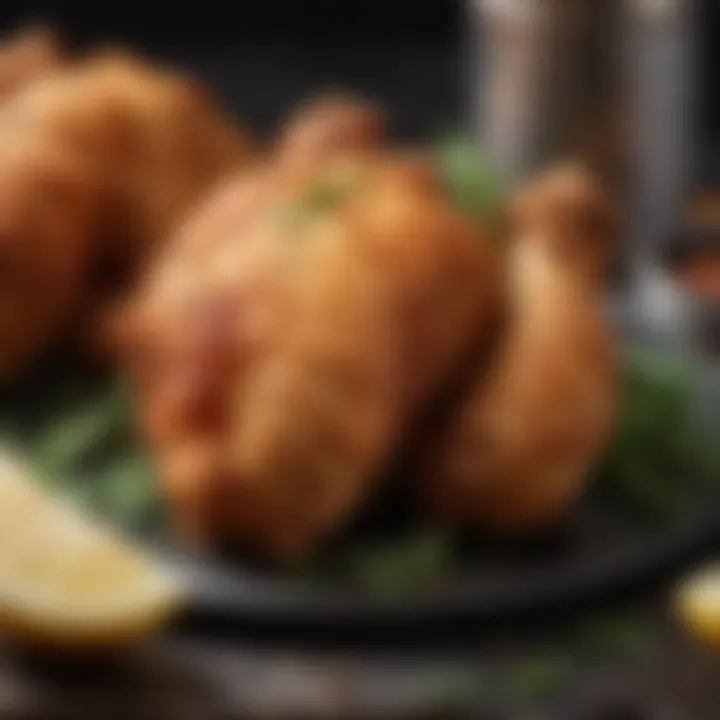 Crispy air fried chicken garnished with herbs