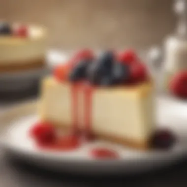 Elegant Cheesecake Garnish An elegant cheesecake garnished with fresh berries.