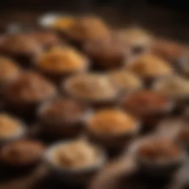 Different types of wood chips for smoking, displayed in small bowls