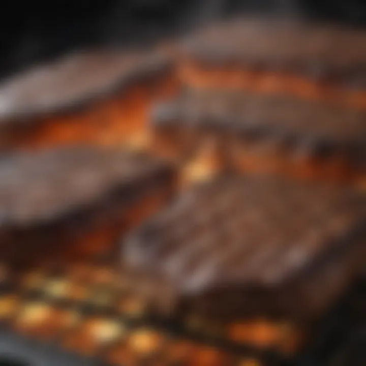 A grill with glowing coals, ready for slow cooking ribs.