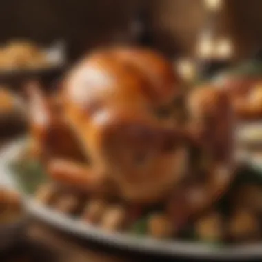 A perfectly roasted turkey with stuffing peeking out