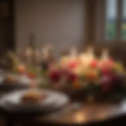 A cozy dinner setup with candles and flowers to celebrate a special occasion