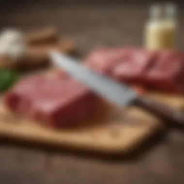 A well-maintained carving knife set alongside a sharpening stone.