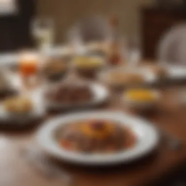 An elegant dining table set with culinary delights inspired by Miss Brown's recipes.