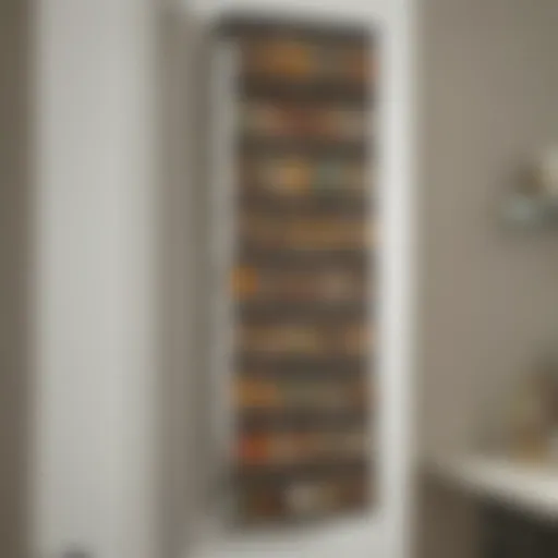 Stylish narrow over the door spice rack displaying various spice jars