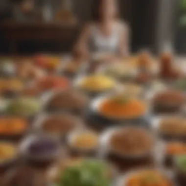 Exploring Food Variety and Choices A person examining a variety of food options on a table