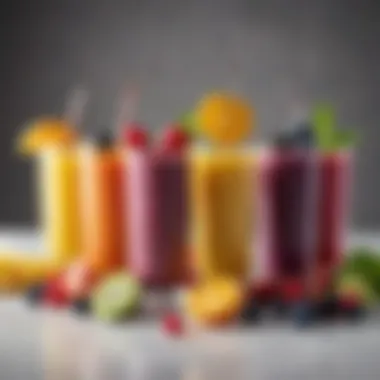 Artful Presentation of Customized Smoothies Colorful array of smoothies in glasses, each with unique garnishes
