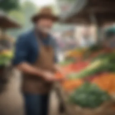 A farmer showcasing produce at a local market