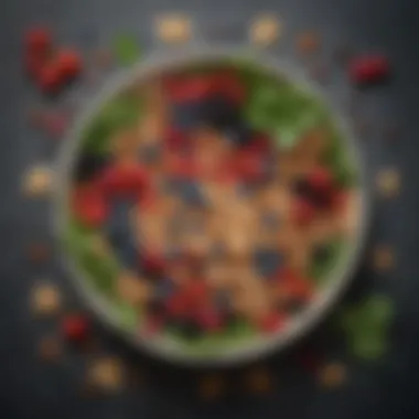 Stress-Relieving Food Choices A vibrant assortment of stress-relieving foods including berries, nuts, and leafy greens.