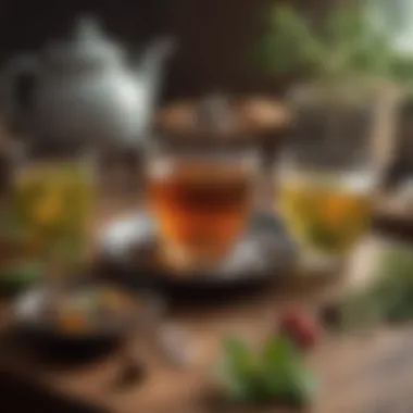 Mindful Eating and Herbal Teas A serene setting featuring herbal teas and mindful eating practices.