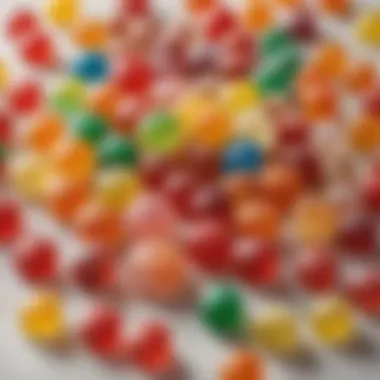 A vibrant display of homemade hard candies in various shapes and colors