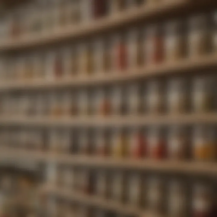 Organized spice jars on a pantry door