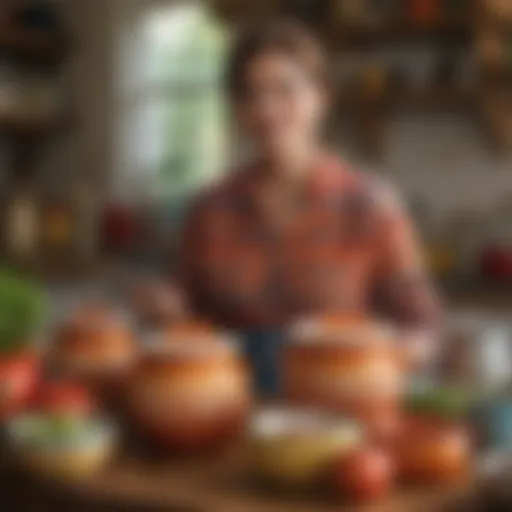 An elegant display of Pioneer Woman pots showcasing vibrant colors and unique patterns.