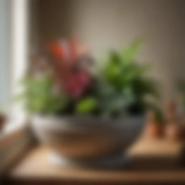 A cozy indoor garden featuring various low-light plants in an elegant planter