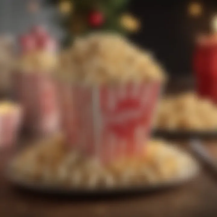 A table set for Christmas showing popcorn gifts and decorative elements.