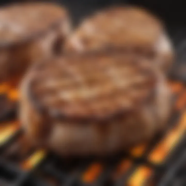 Sizzling pork chops on a hot grill