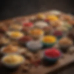 A vibrant assortment of protein-rich snacks on a wooden table