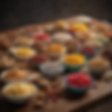 Diverse Protein Snack Selection A vibrant assortment of protein-rich snacks on a wooden table