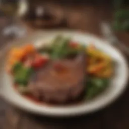 Deliciously grilled elk steak served with seasonal vegetables.