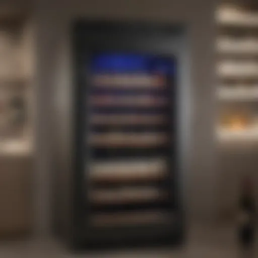 Elegant wine fridge showcasing various wine bottles