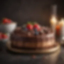 A rich chocolate cheesecake elegantly displayed on a dessert table