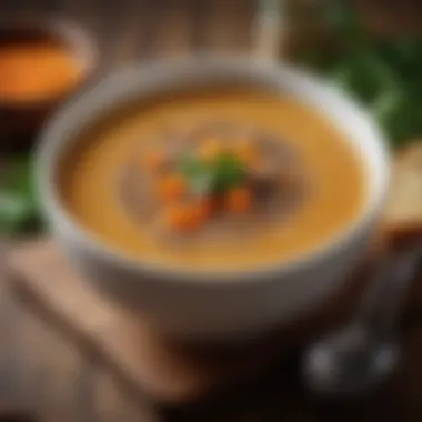 A soothing bowl of lentil soup garnished with aromatic spices.