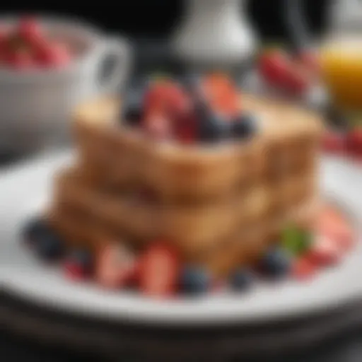 A beautifully plated Southern French toast garnished with fresh berries and powdered sugar