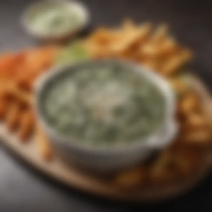 A delightful presentation of spinach dip served with crunchy vegetable sticks