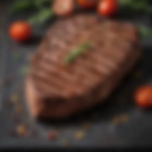 A beautifully grilled steak with grill marks showcasing flavor