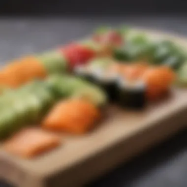 Fresh vegetables like avocado, cucumber, and carrot displayed on a cutting board.