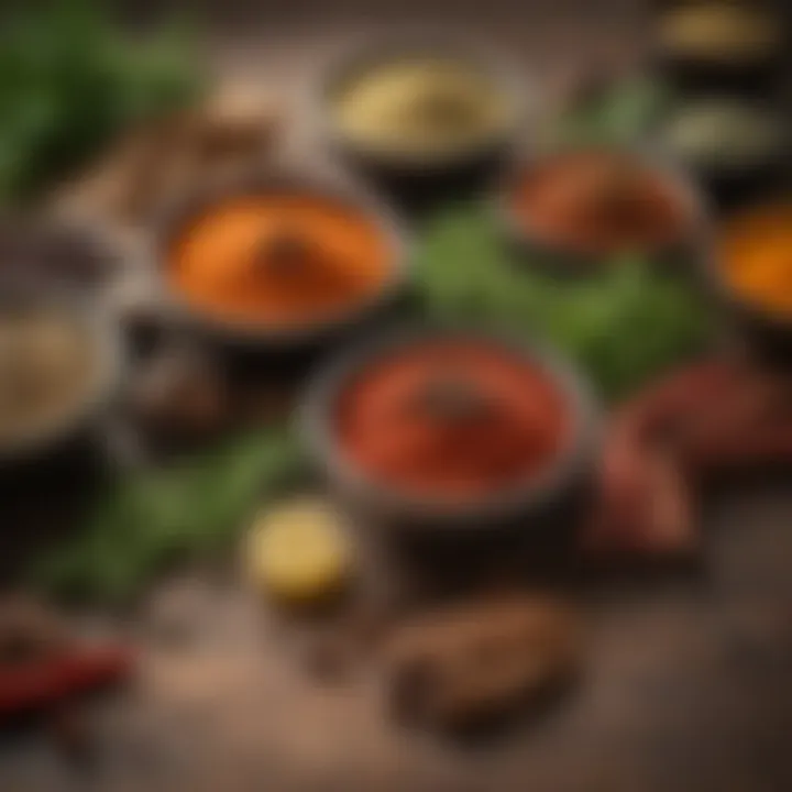 Close-up of various herbs and spices used in tandoor cooking