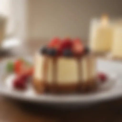 An elegantly crafted cheesecake on a decorative platter