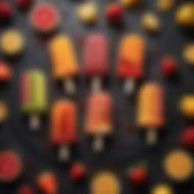 Artistic Arrangement of Fruit Popsicles Colorful fruit bar popsicles displayed artistically
