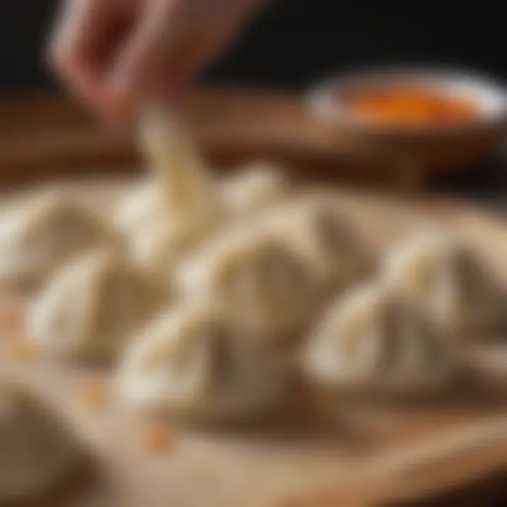 Close-up of finely kneaded dough for dumplings