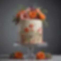 An exquisite wedding cake adorned with floral designs and intricate details