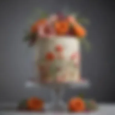 A Floral Masterpiece in Wedding Cake Design An exquisite wedding cake adorned with floral designs and intricate details