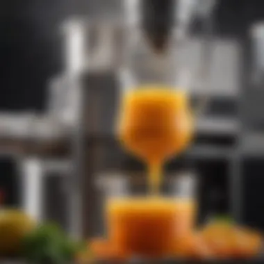 Close-up of juice extraction process