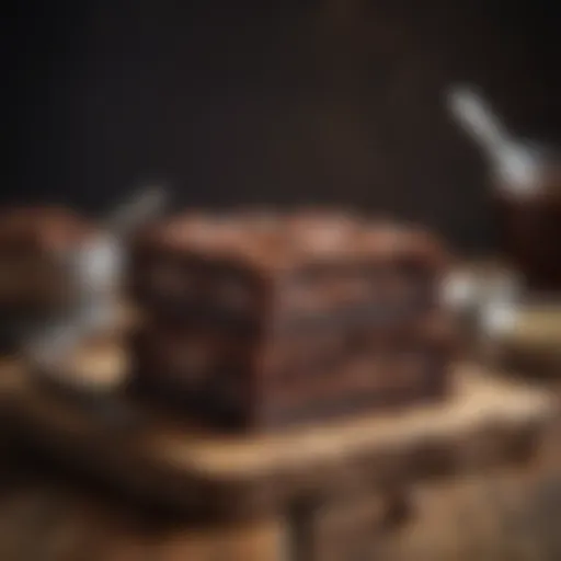 Decadent chocolate brownies on a rustic wooden table