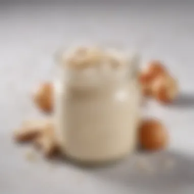 Close-up of a jar of white hazelnut spread