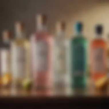 Diversity of Gin Brands An assortment of various gin brands displayed artfully