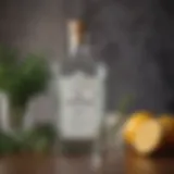 An elegant gin bottle with intricate botanical illustrations
