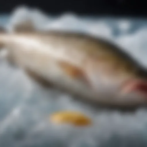 Fresh cod displayed on ice at a seafood market