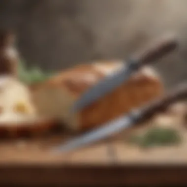 A well-maintained bread knife alongside a sharpening tool