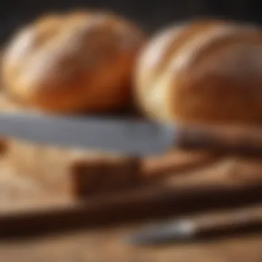 Close-up of a specialized scoring knife with a wooden handle