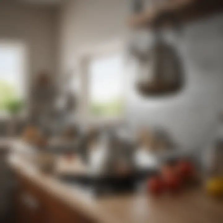 A kitchen scene highlighting the cultural significance of kettles, with various kettles on display.