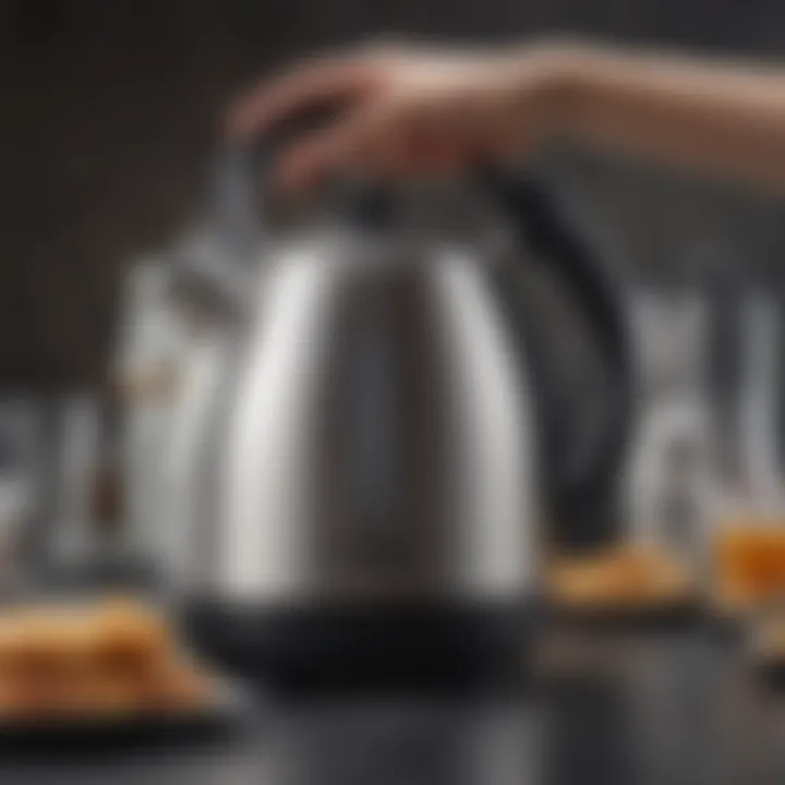 A close-up of a kettle's innovative features, like temperature control and built-in safety mechanisms.