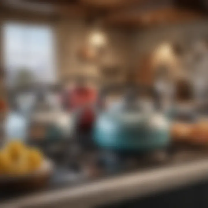 An array of traditional stovetop kettles in various materials and colors, representing historical designs.
